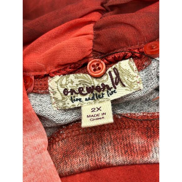 One World Womens Red Tie Dye Long Sleeve Tunic Top With Matching Scarf Size 2X - Picture 9 of 16